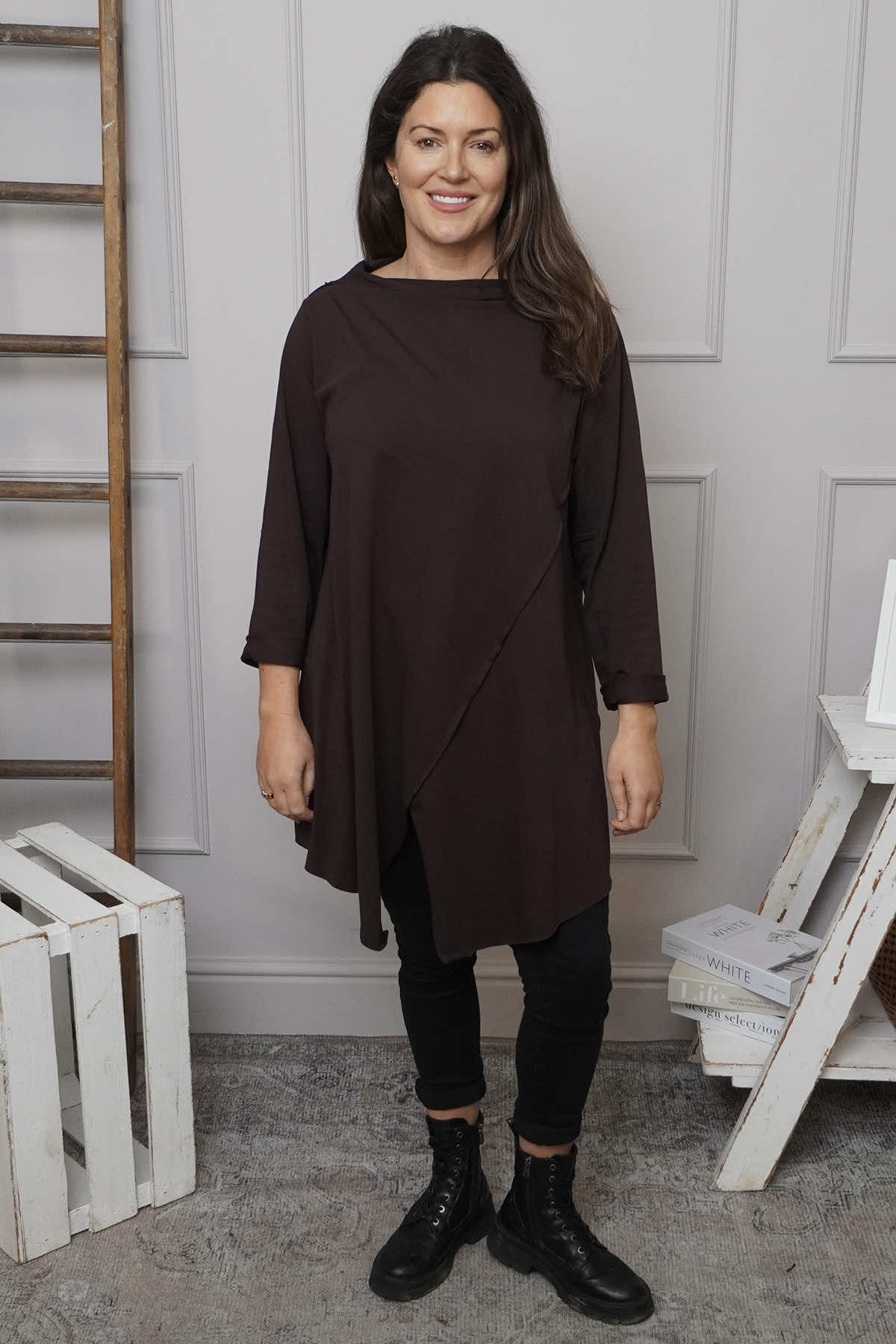 Nelle Cowl Cotton Top Cocoa