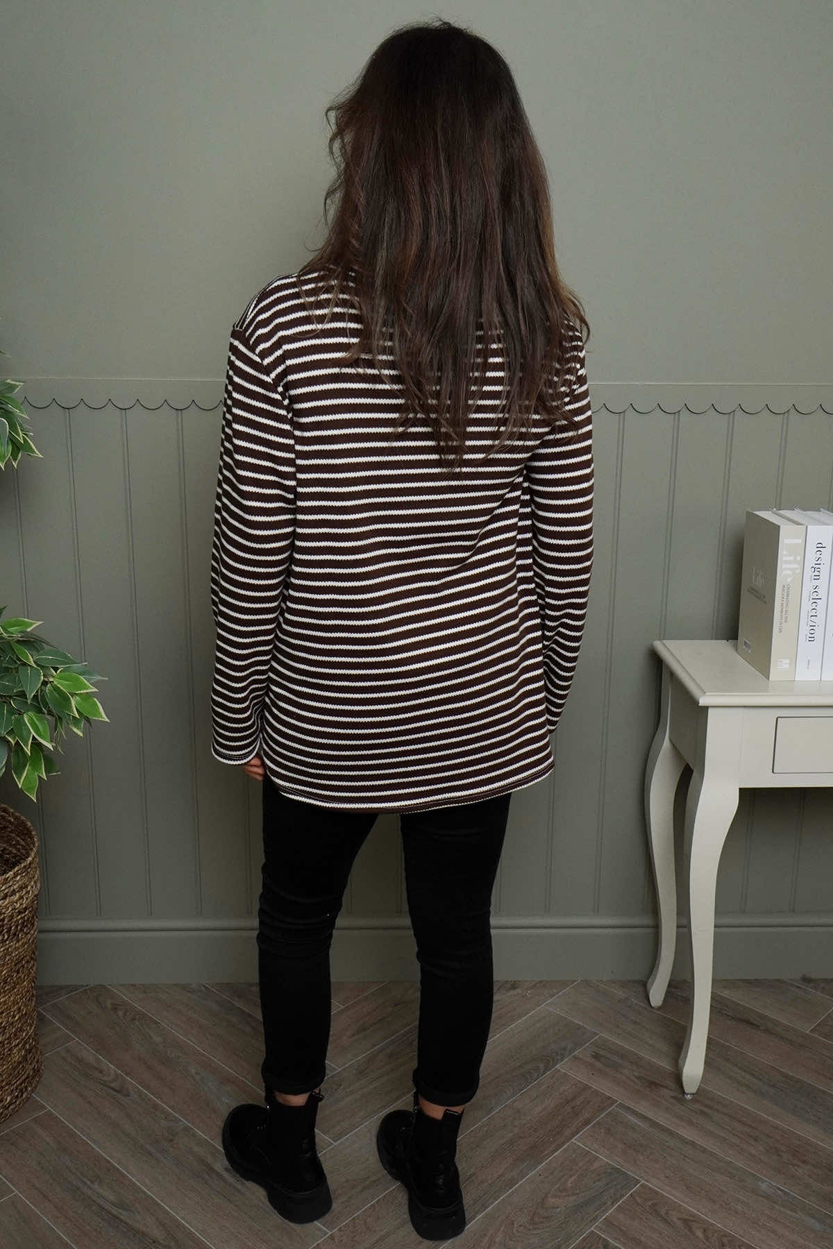 Dortha Stripe Cowl Knit Top Cocoa