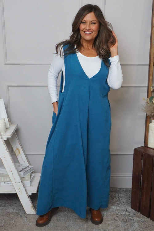 Cara Needlecord Dress Teal - Image 1
