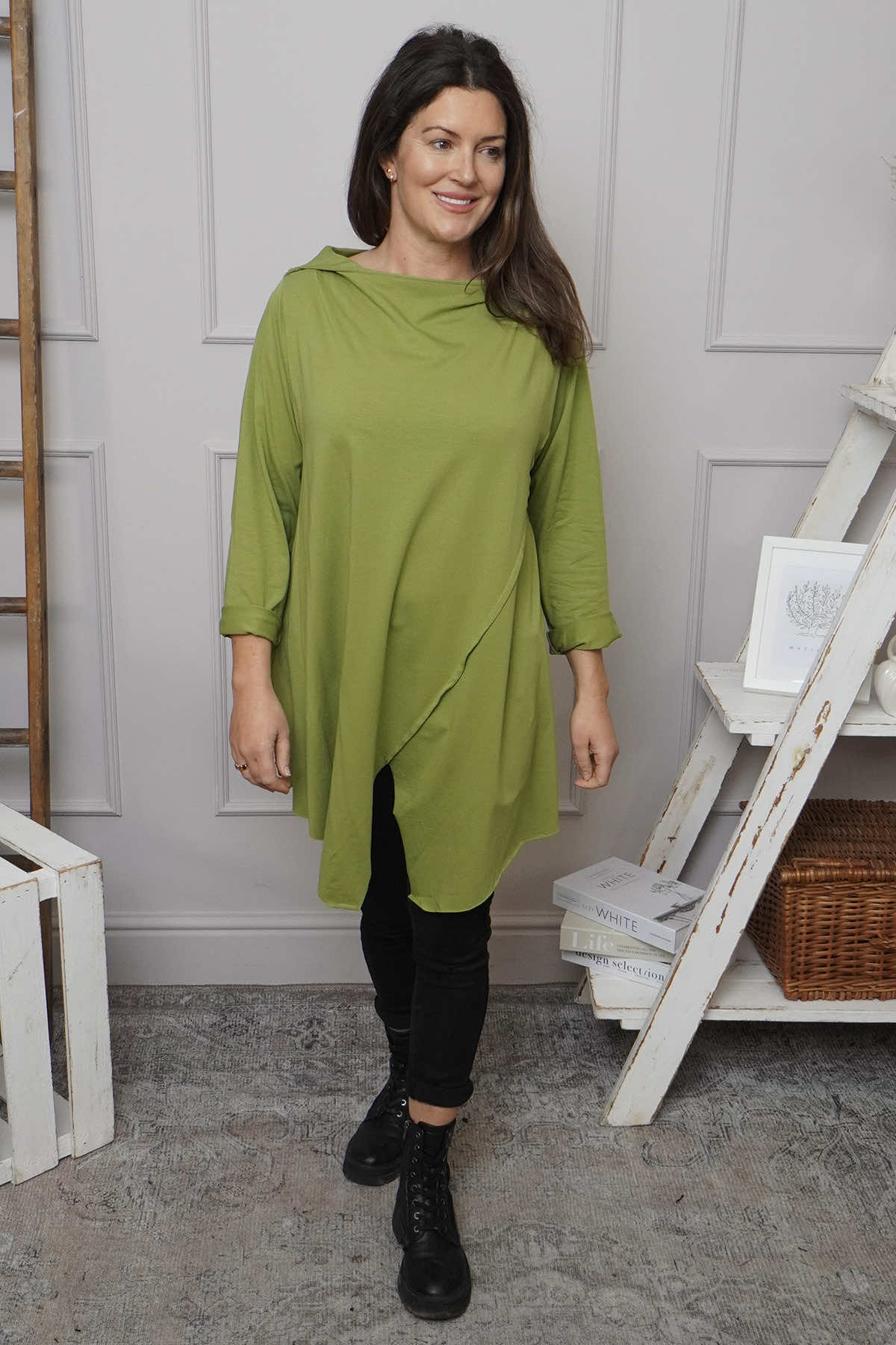 Nelle Cowl Cotton Top Olive
