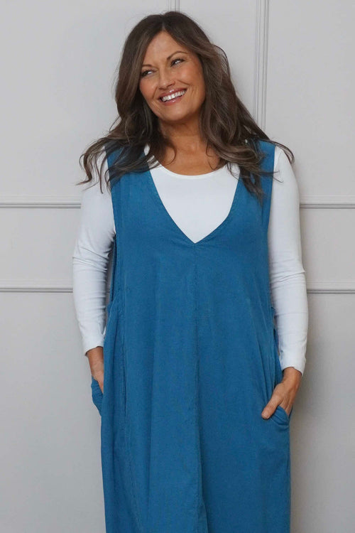 Cara Needlecord Dress Teal - Image 2