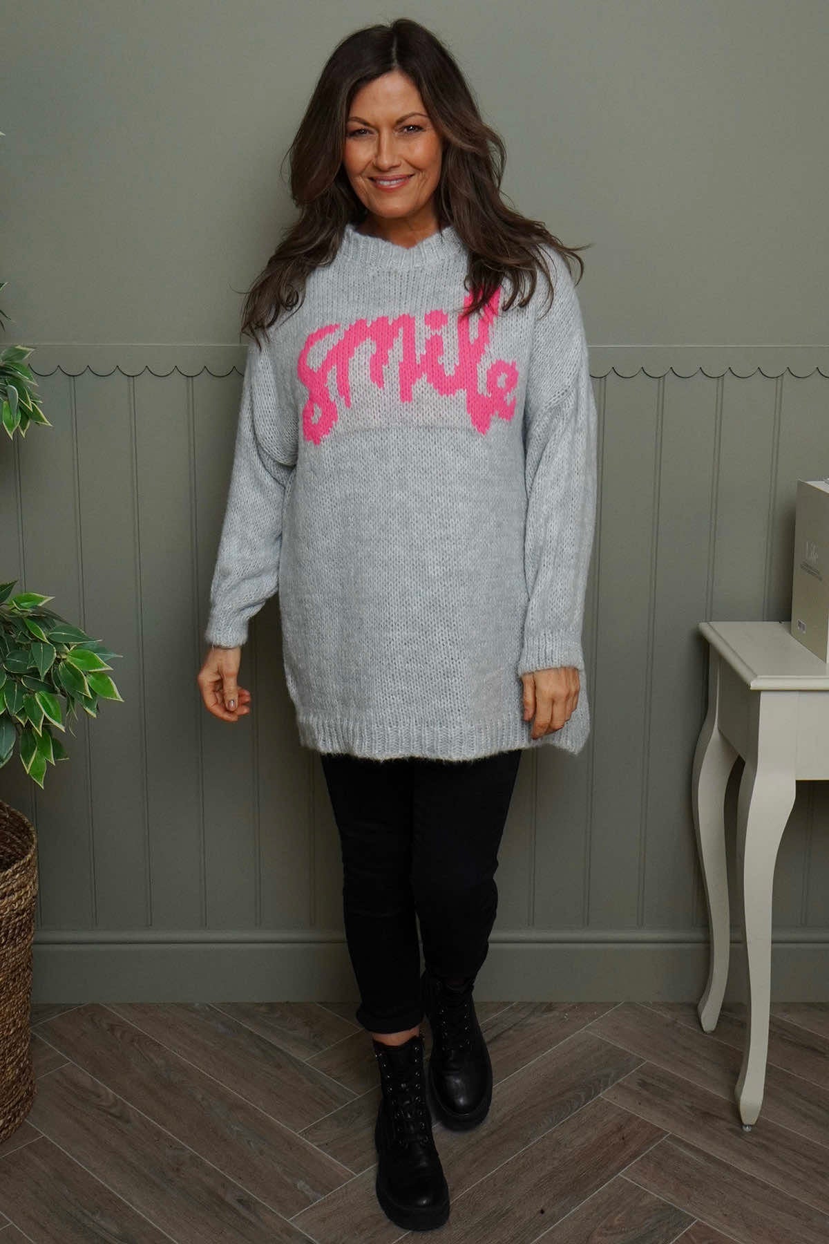 Smile Knitted Jumper Grey