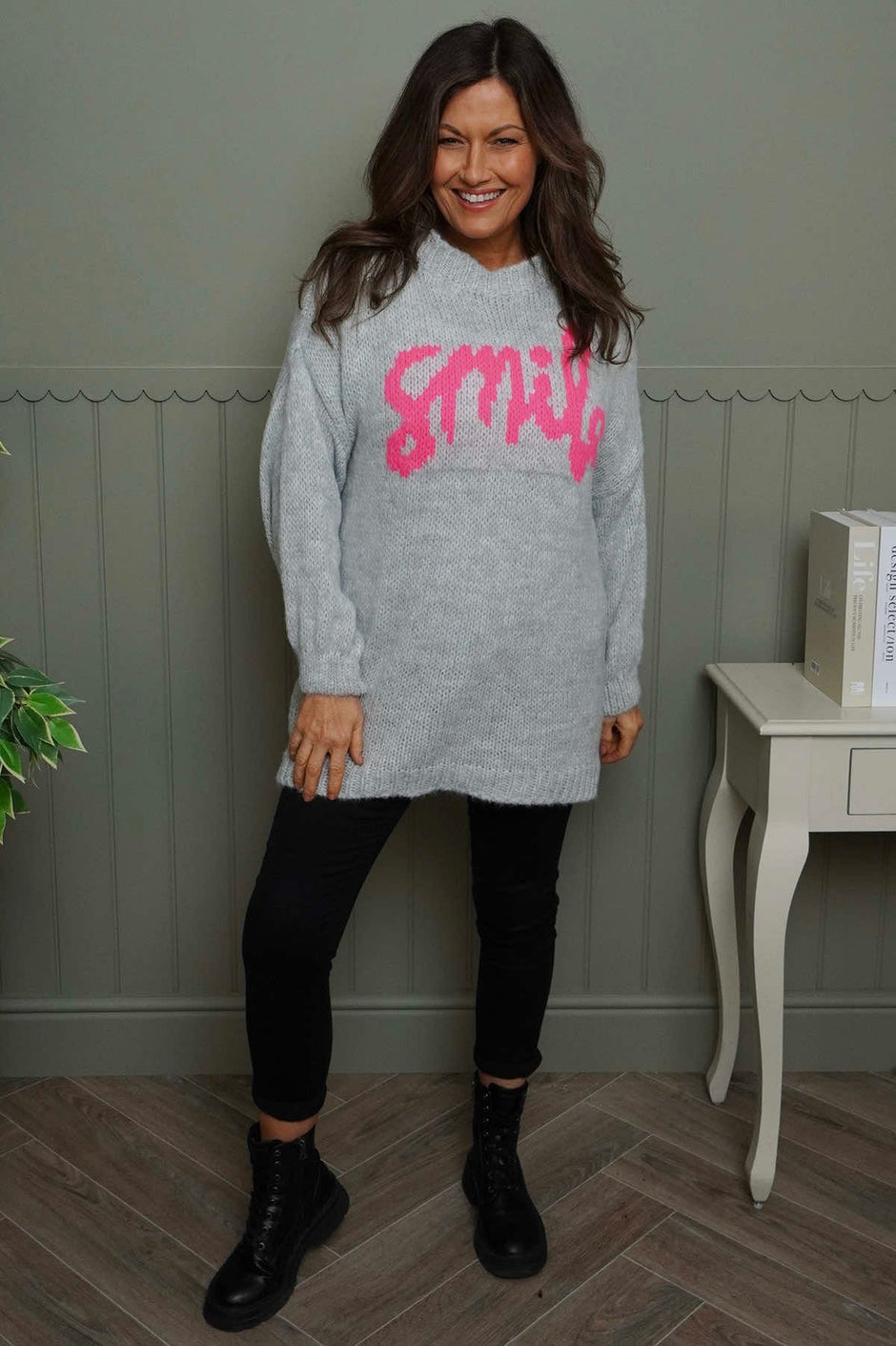 Smile Knitted Jumper Grey