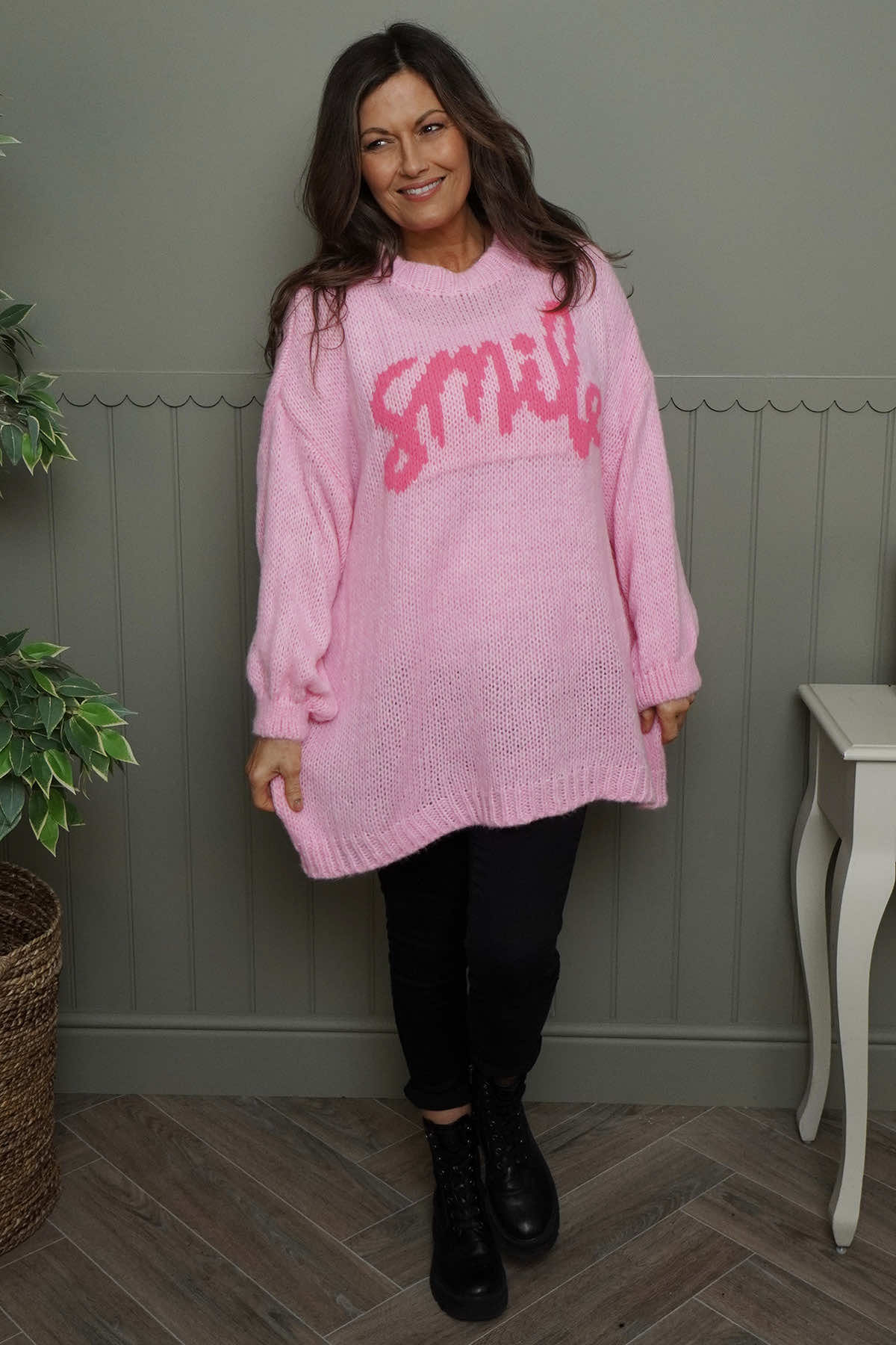 Smile Knitted Jumper Pink