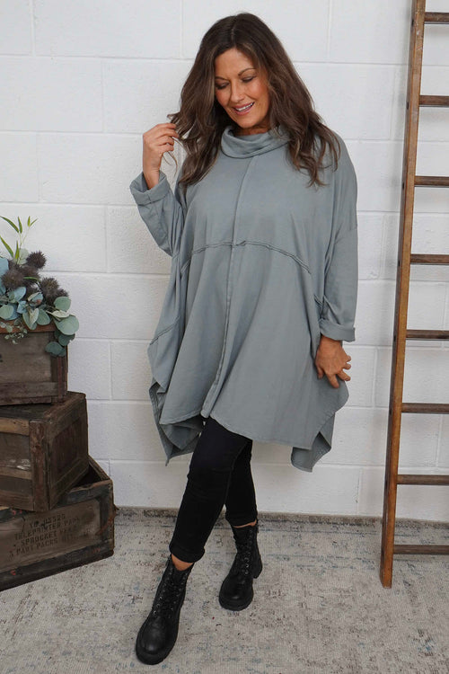 Posy Cowl Oversized Cotton Top Mid Grey - Image 2