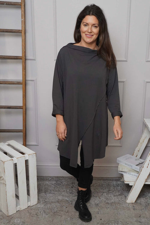 Nelle Cowl Cotton Top Charcoal - Image 2