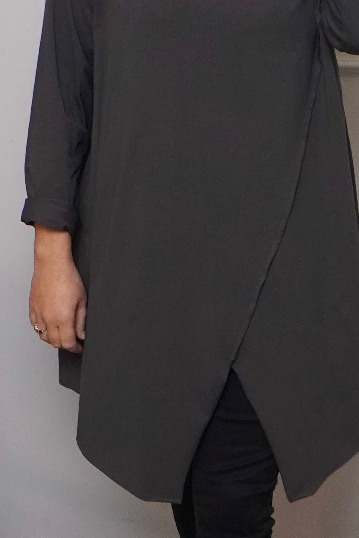 Nelle Cowl Cotton Top Charcoal