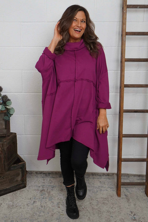 Posy Cowl Oversized Cotton Top Berry - Image 1