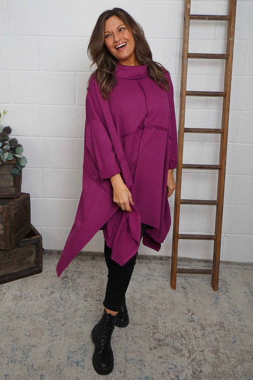 Posy Cowl Oversized Cotton Top Berry - Image 2