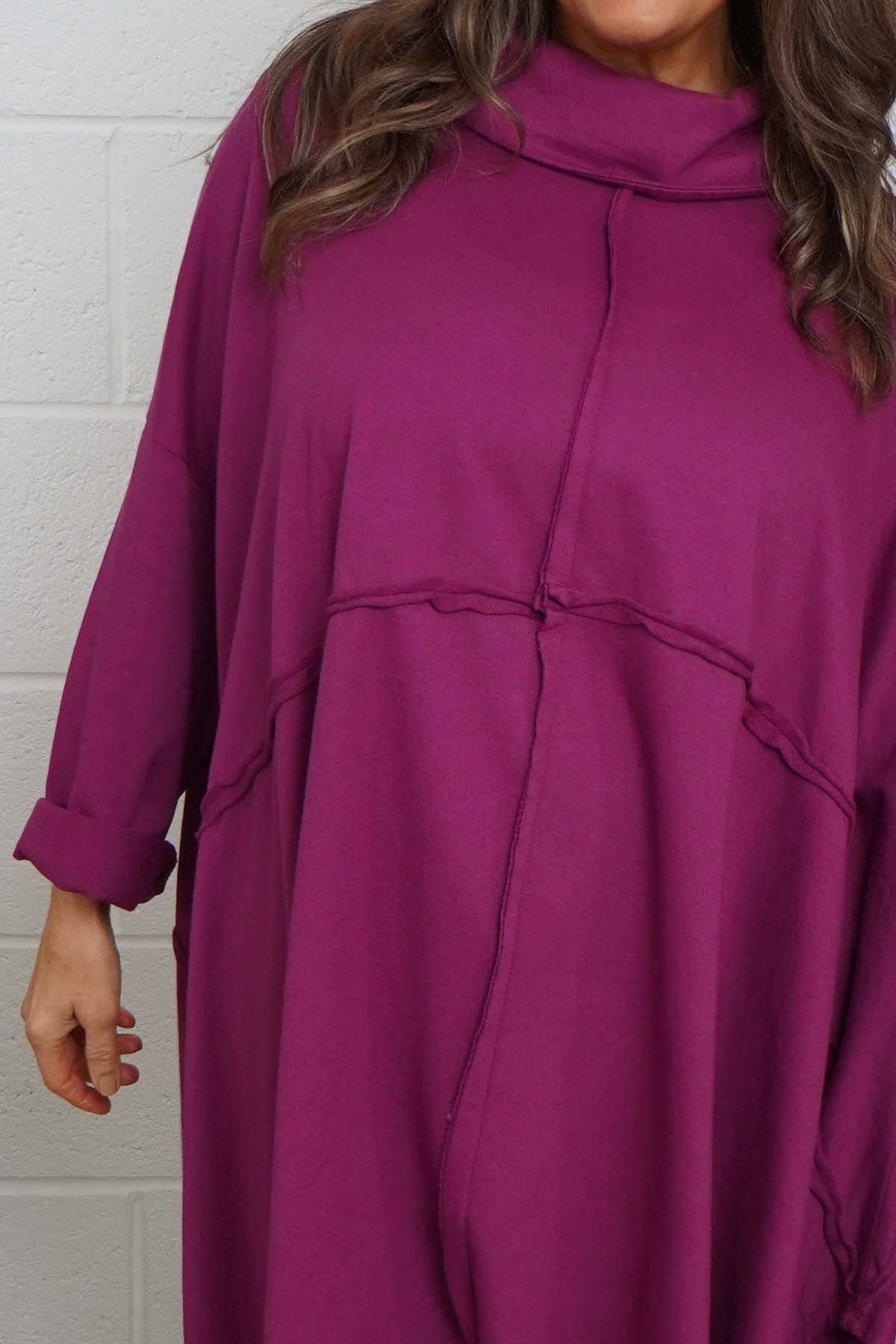 Posy Cowl Oversized Cotton Top Berry