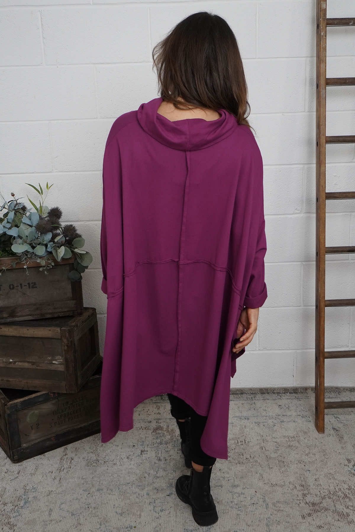 Posy Cowl Oversized Cotton Top Berry