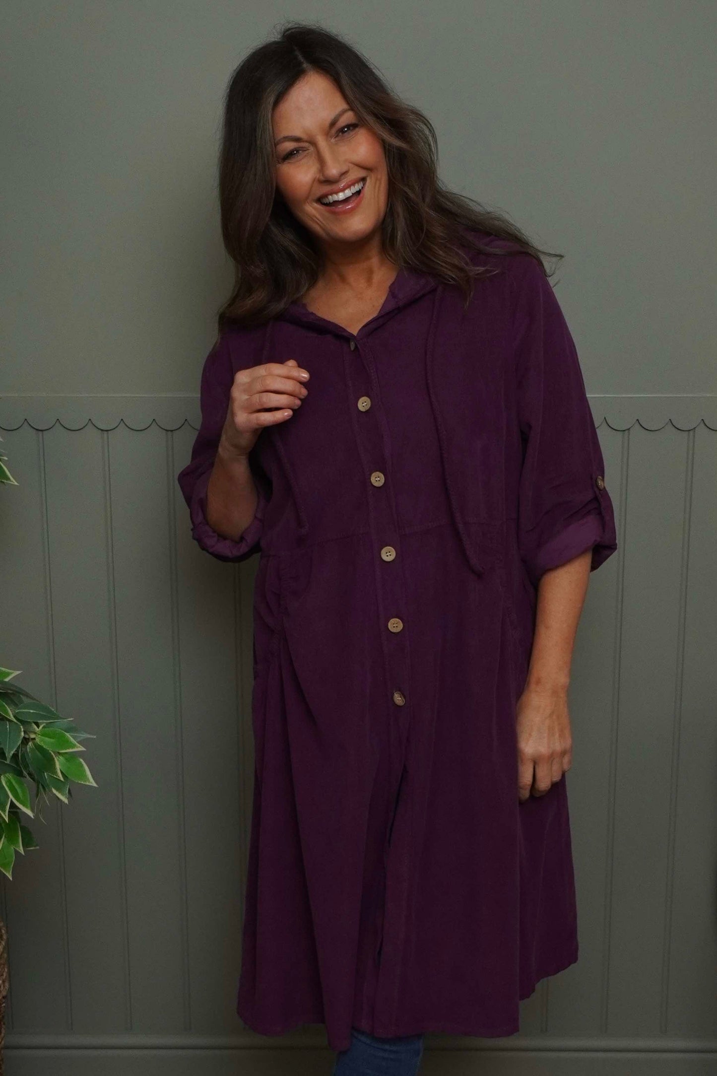 Sian Hooded Needlecord Jacket Burgundy