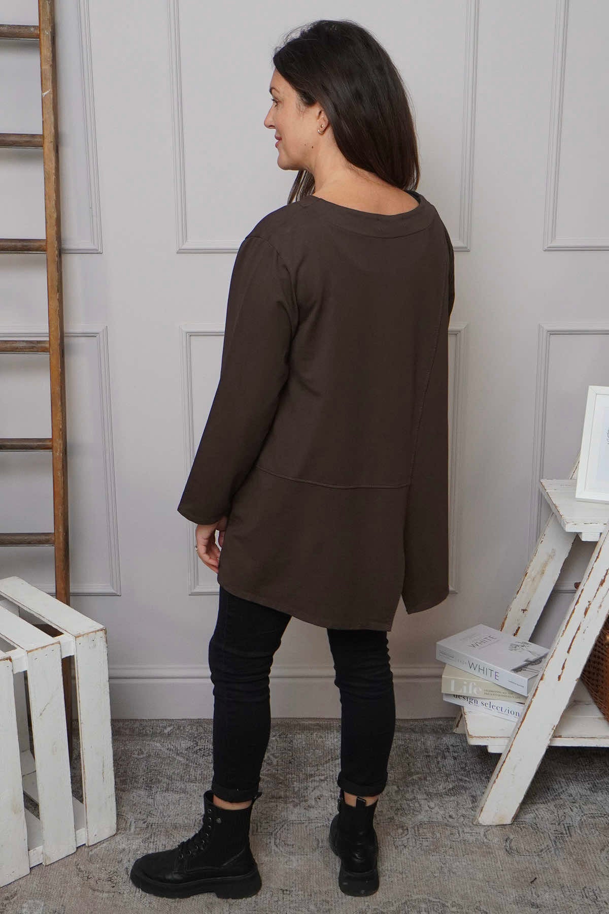 Angelina Pocket Cotton Top Cocoa