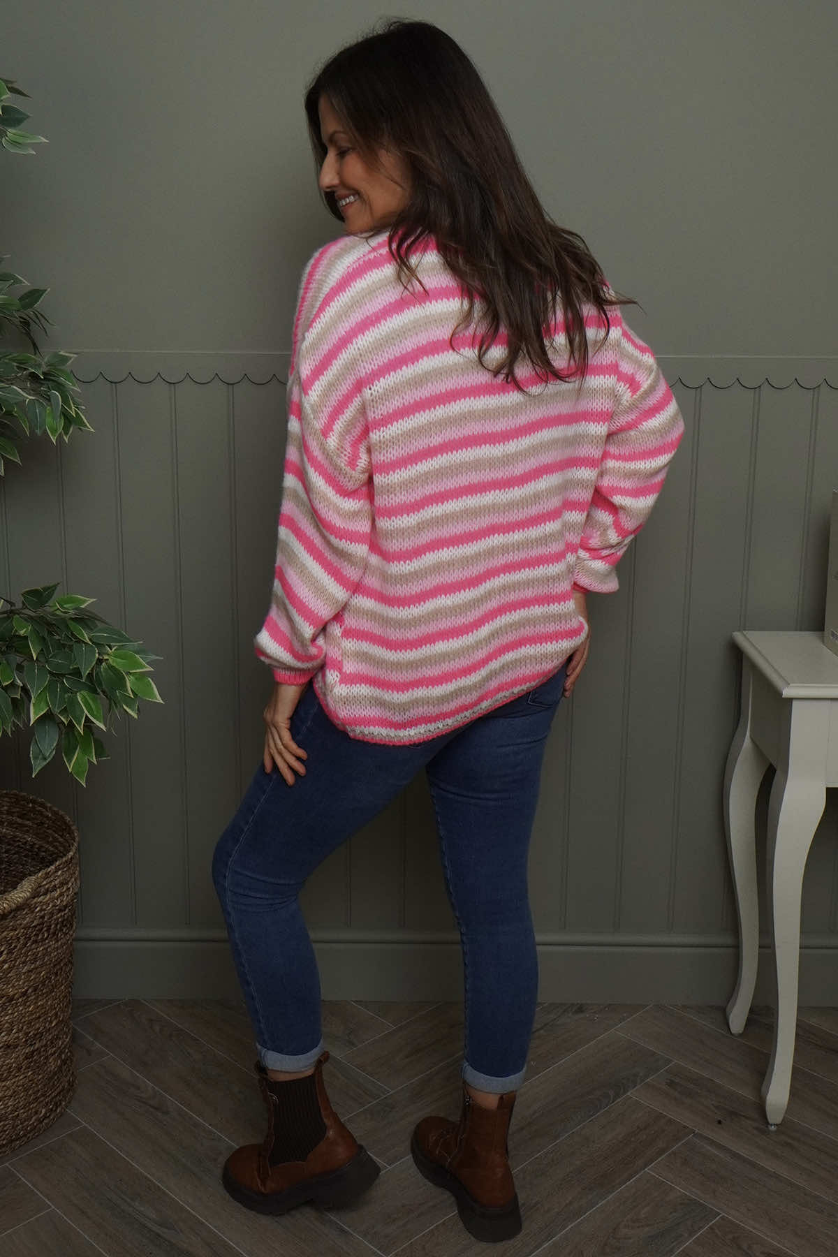 Merlyn Stripe Tie Knitted Cardigan Fuchsia