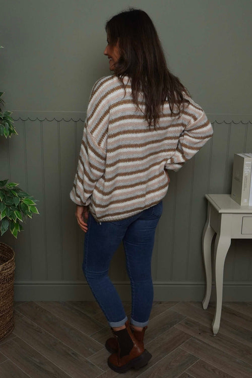 Merlyn Stripe Tie Knitted Cardigan Camel - Image 4