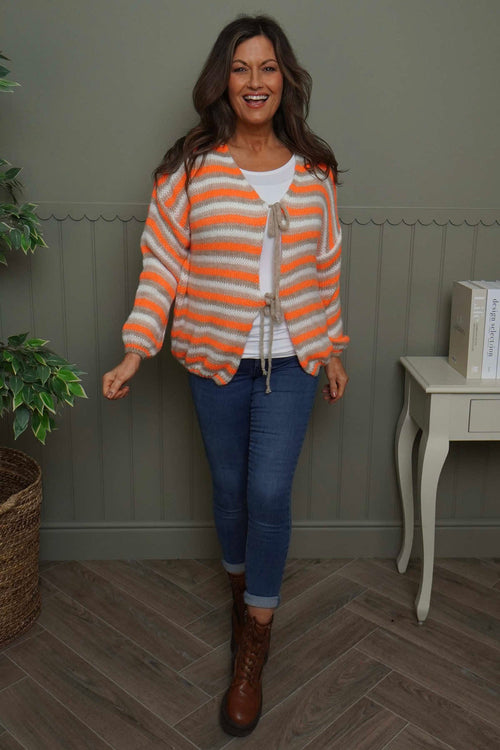 Merlyn Stripe Tie Knitted Cardigan Orange - Image 1
