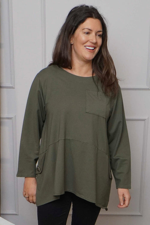Angelina Pocket Cotton Top Khaki - Image 2