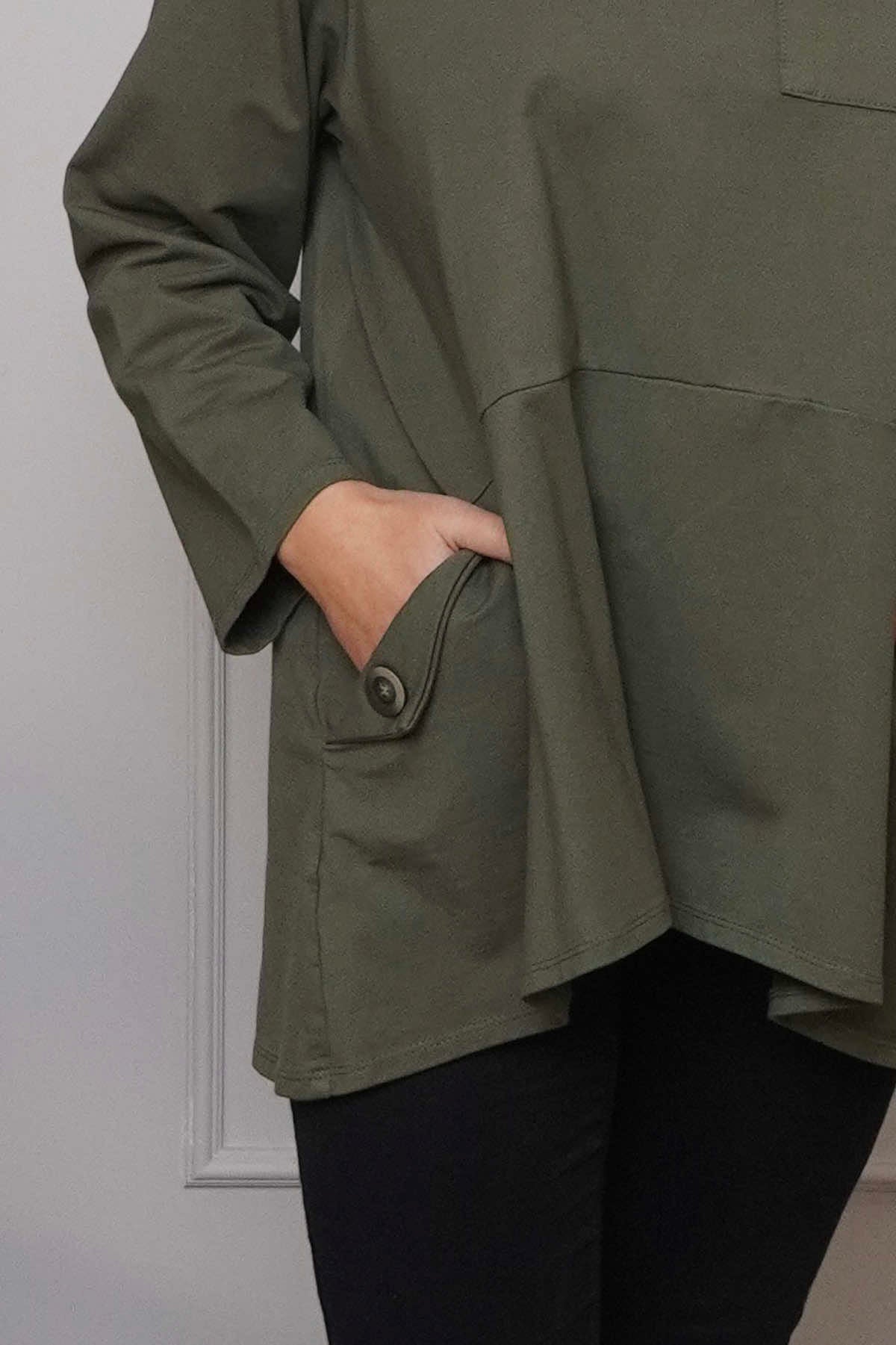 Angelina Pocket Cotton Top Khaki