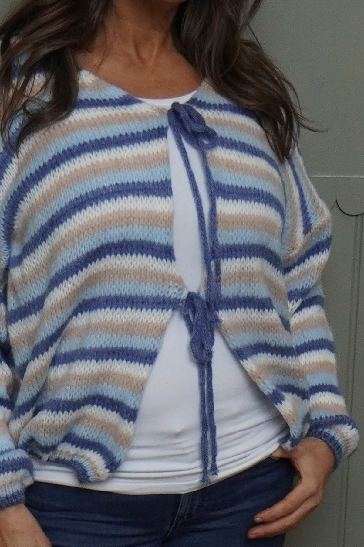 Merlyn Stripe Tie Knitted Cardigan Blue