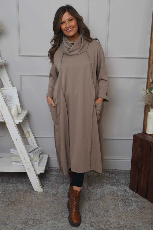 Maris Snood Cotton Dress Mocha - Image 1