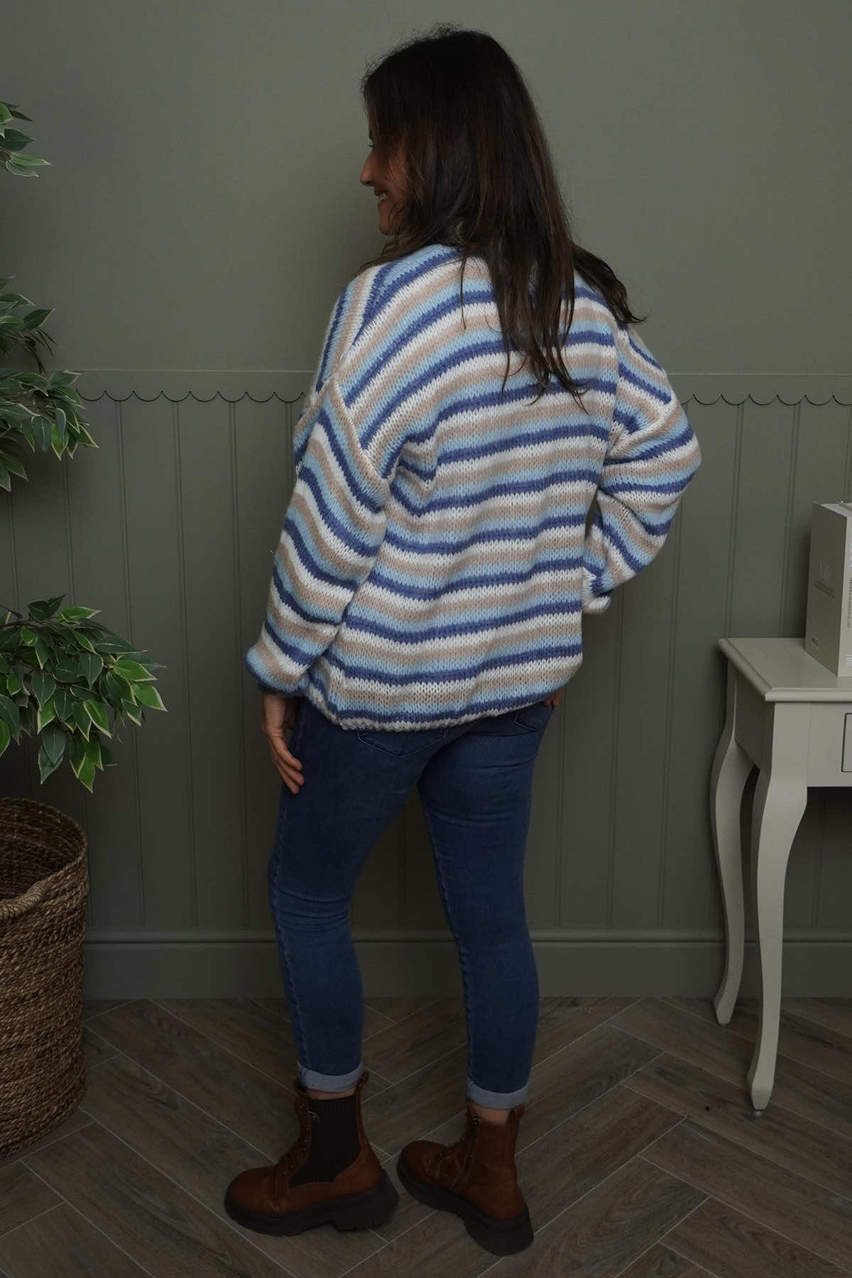 Merlyn Stripe Tie Knitted Cardigan Blue