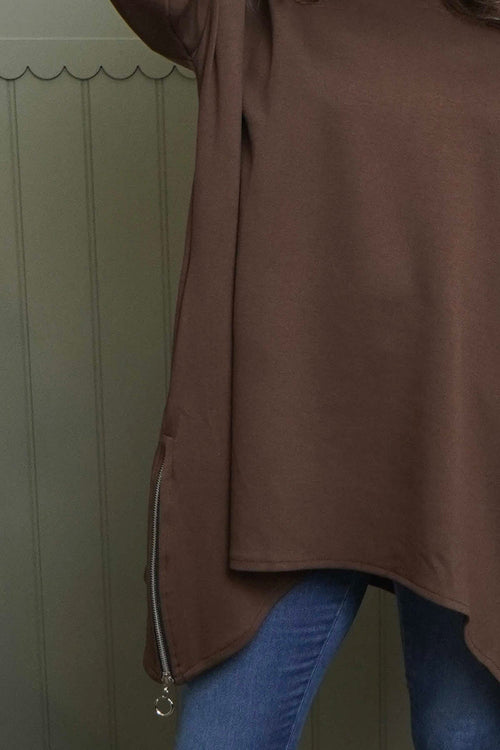 Lynne Zip Dipped Hem Top Cocoa - Image 3