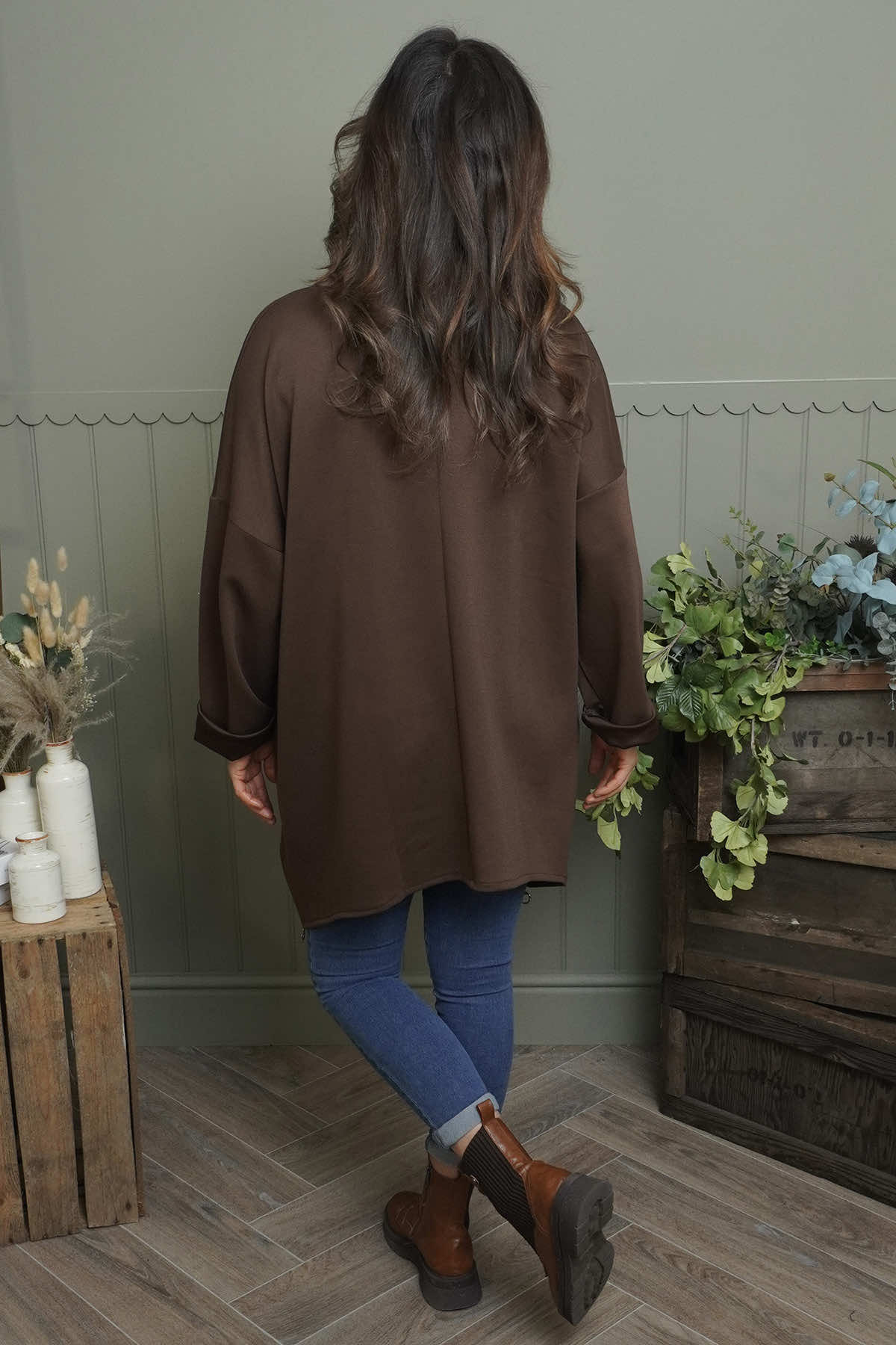 Lynne Zip Dipped Hem Top Cocoa