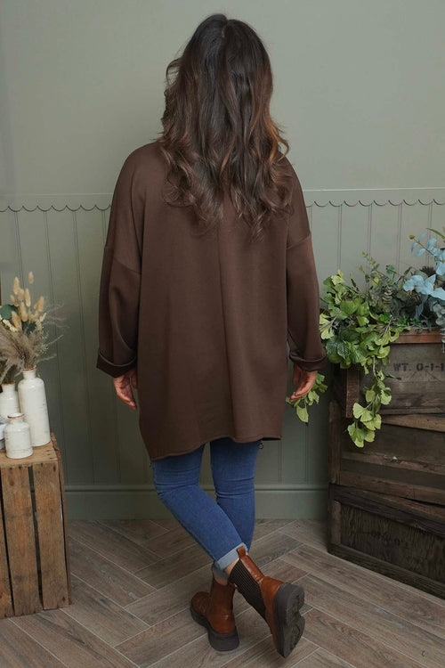Lynne Zip Dipped Hem Top Cocoa - Image 4