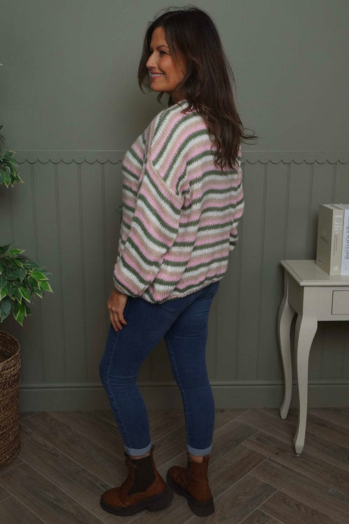 Merlyn Stripe Tie Knitted Cardigan Khaki - Image 4