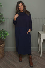 Libby Cowl Neck Cotton Dress Navy Navy - Libby Cowl Neck Cotton Dress Navy
