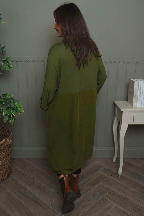 Libby Cowl Neck Cotton Dress Olive - Image 4
