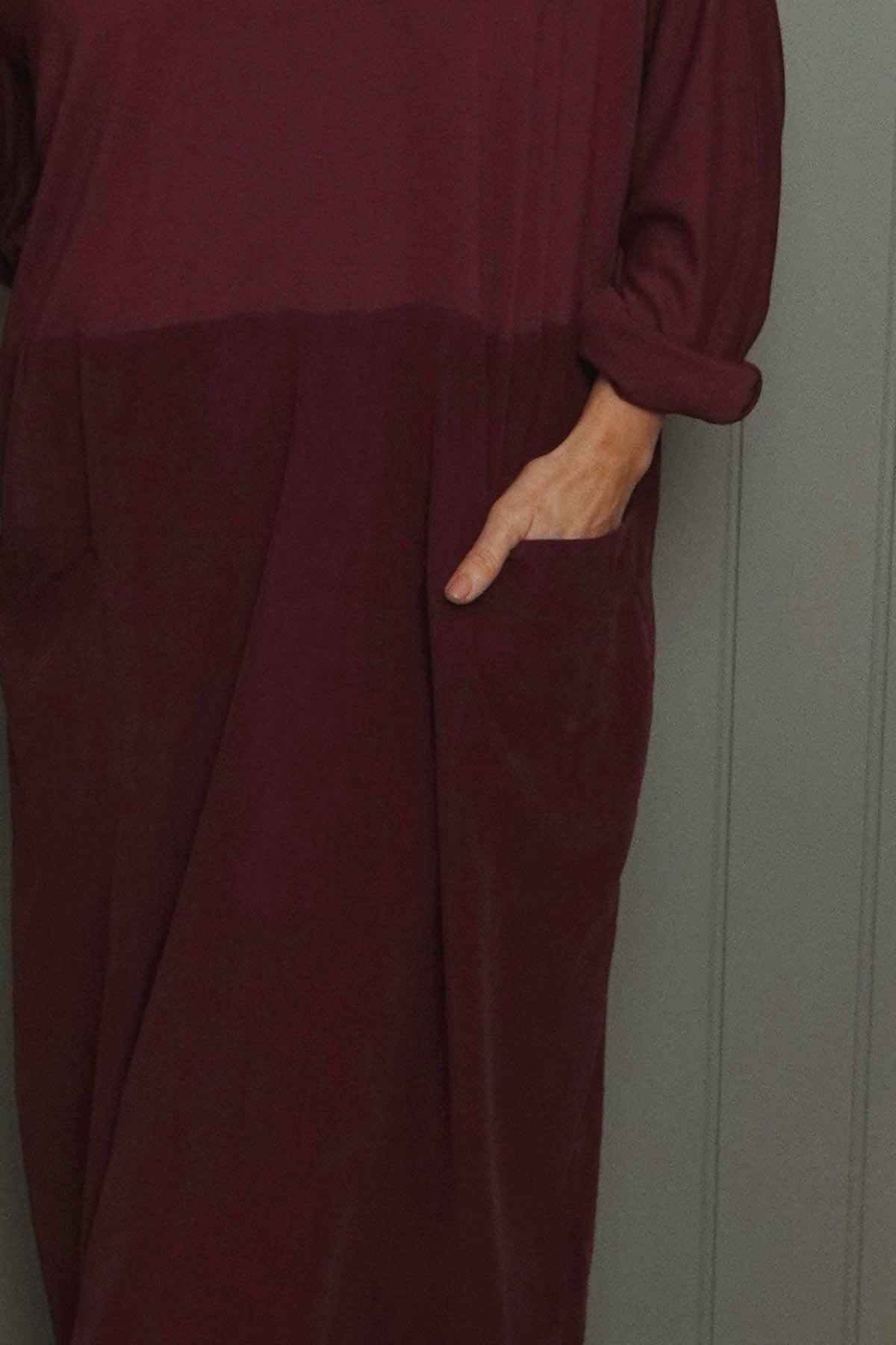 Libby Cowl Neck Cotton Dress Wine