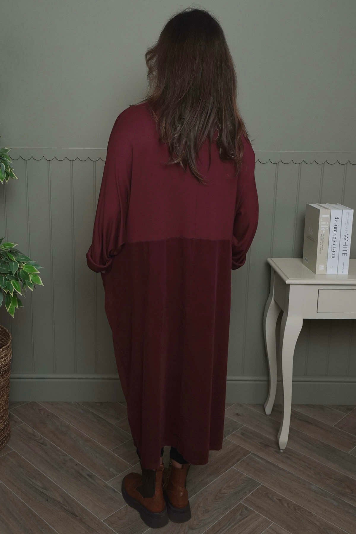 Libby Cowl Neck Cotton Dress Wine
