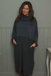 Libby Cowl Neck Cotton Dress Charcoal