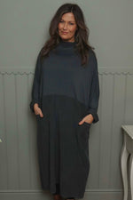Libby Cowl Neck Cotton Dress Charcoal Charcoal - Libby Cowl Neck Cotton Dress Charcoal