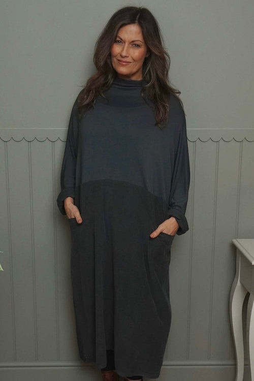 Libby Cowl Neck Cotton Dress Charcoal - Image 1