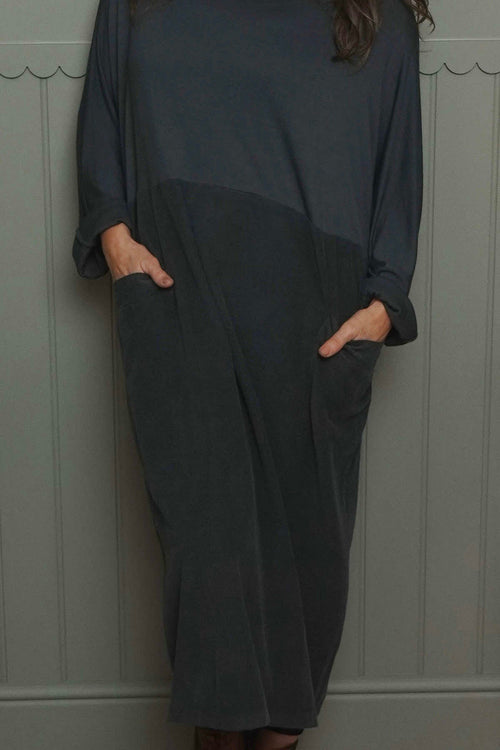 Libby Cowl Neck Cotton Dress Charcoal - Image 3