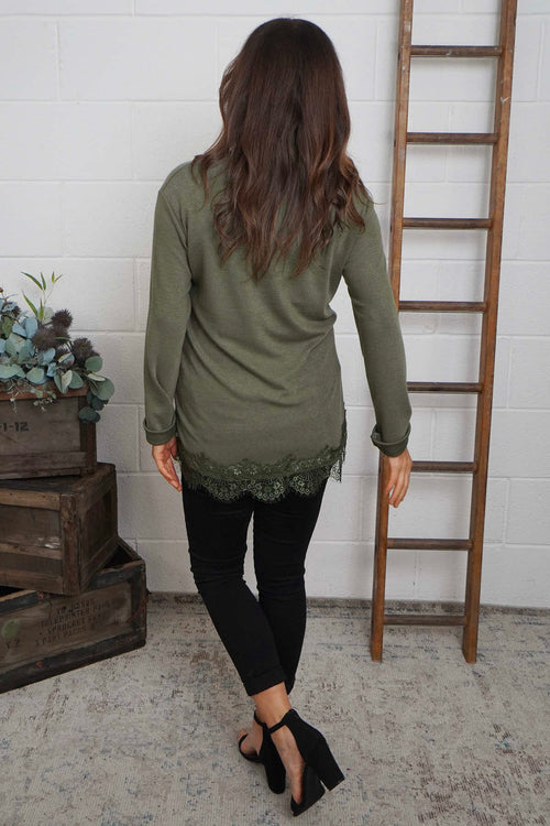 Chantelle Lace Detail Top Khaki - Image 4