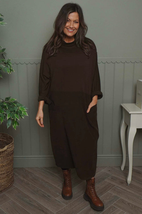 Libby Cowl Neck Cotton Dress Cocoa - Image 2
