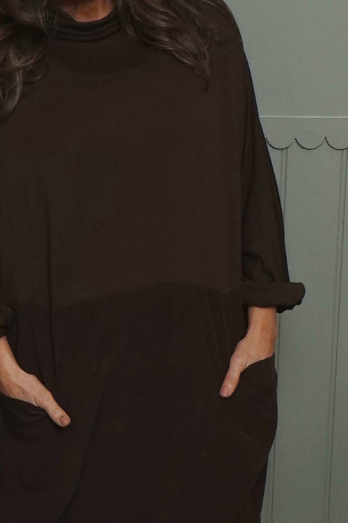 Libby Cowl Neck Cotton Dress Cocoa - Image 3