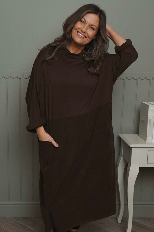 Libby Cowl Neck Cotton Dress Cocoa - Image 1