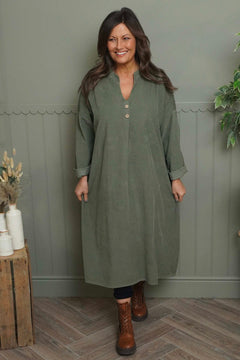 Terrie Needlecord Dress Khaki