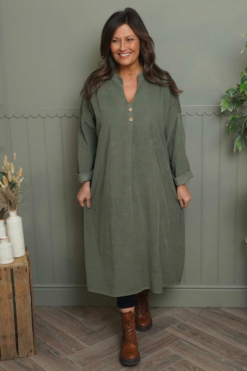 Terrie Needlecord Dress Khaki - Image 1