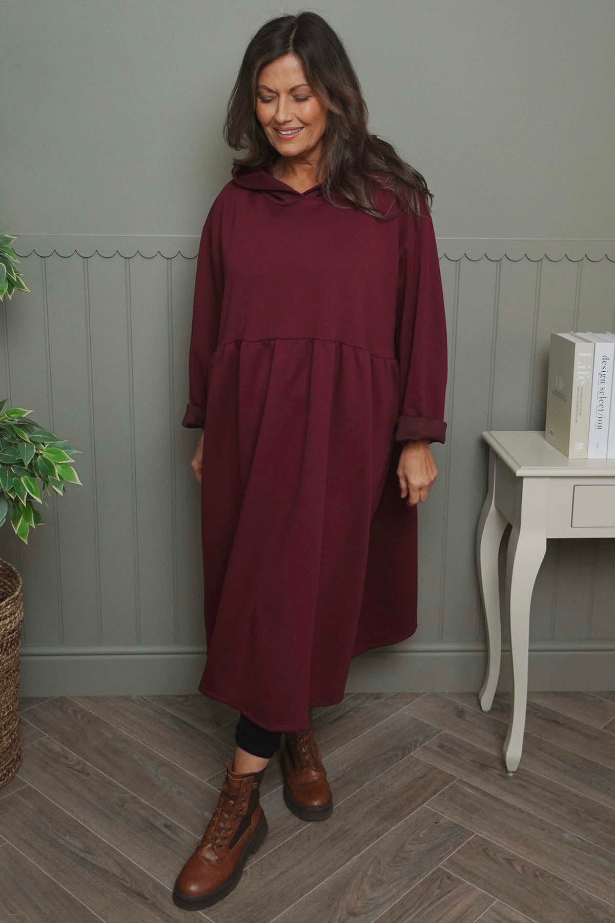 Saskia Hooded Dress Wine