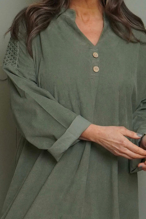 Terrie Needlecord Dress Khaki - Image 3