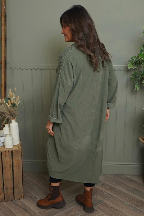 Terrie Needlecord Dress Khaki - Image 4