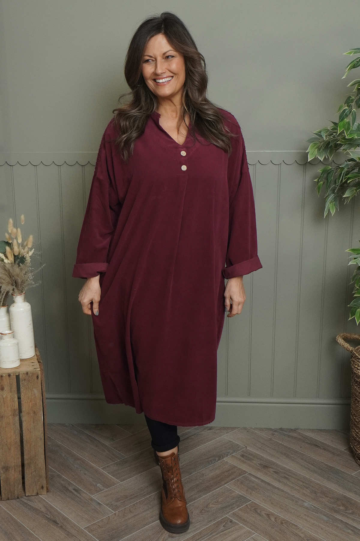 Terrie Needlecord Dress Wine