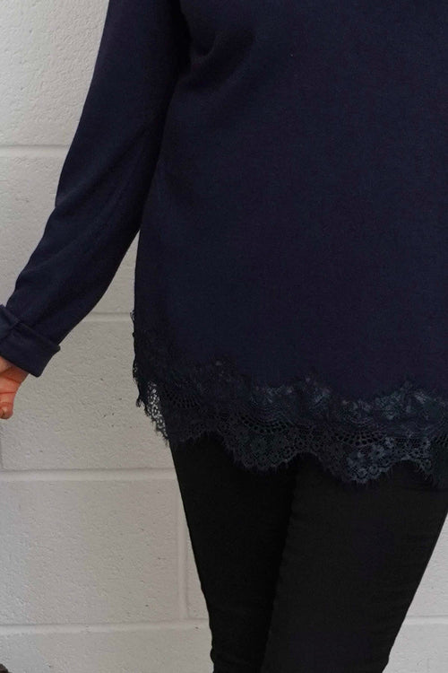 Chantelle Lace Detail Top Navy - Image 3