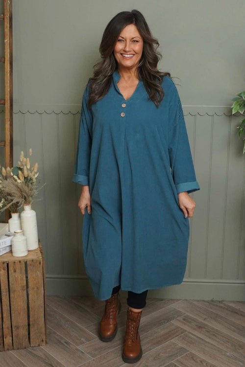 Terrie Needlecord Dress Teal - Image 2