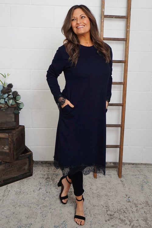 Merinda Lace Detail Dress Navy - Image 1